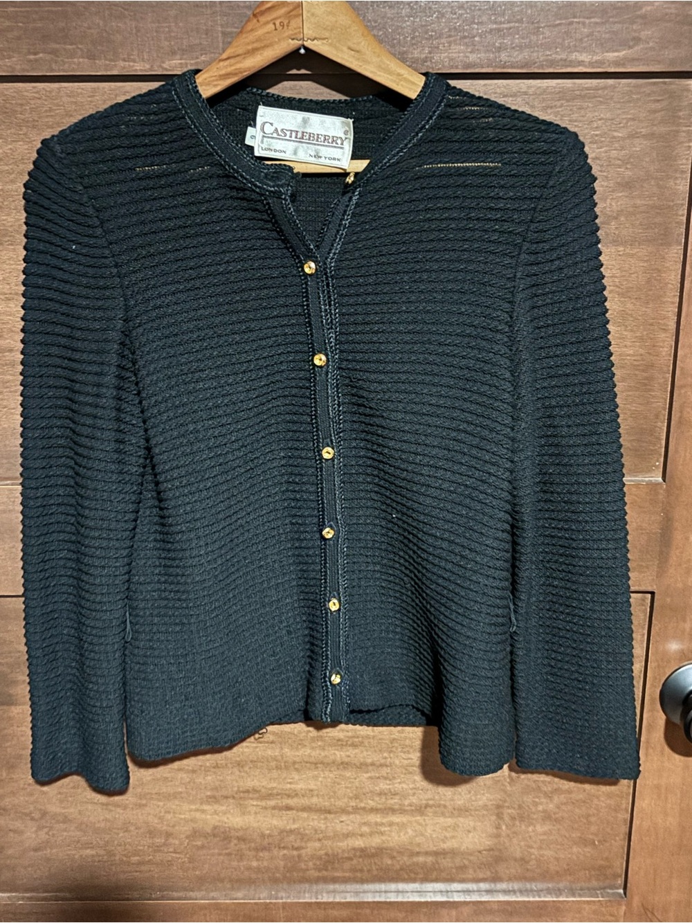 Castlebury Black Ribbed Button-Front Cardigan - Picture 6 of 6